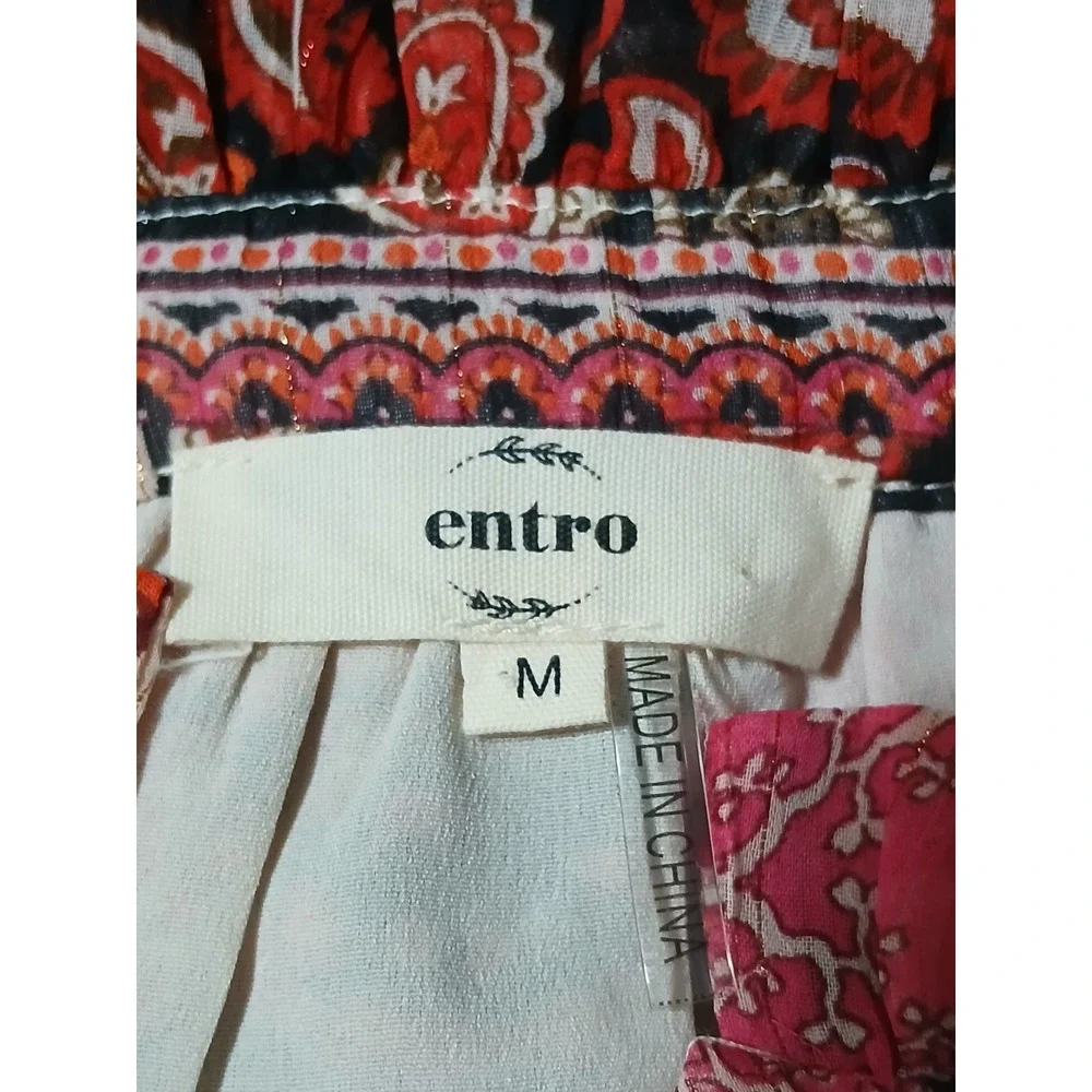 Entro Women PatchworkPaisley RuffleNeckLurex ButtonDown BlouseOrangeMediumOrange - Picture 6 of 10